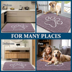 OLANLY Dog Door Mat for Muddy Paws 48x30, Paw Print Design, Absorbs Moisture and Dirt, Absorbent Non-Slip Washable Doormat, Quick Dry Chenille Mud Mat, Entry Indoor Entryway Carpet, Deep Plum