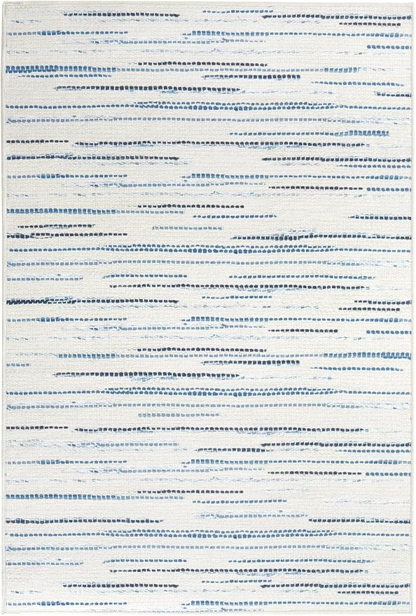 Dash & Albert Elwood Blue Machine Washable Rug, 5 X 8 Feet, Blue Stripe Pattern - Premium Luxury Hotel Quality Soft Breathable Hypoallergenic Machine Washable Easy Care All Season Comfortable