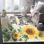 Summer Sunflowers Rectangular Area Rugs for Living Room Bedroom 2.8 x 5 ft Rustic Floral Bees Green Leaves Non-Shedding Soft Low Pile Rug Non Slip Washable Rug for Nursery Entryway Playroom