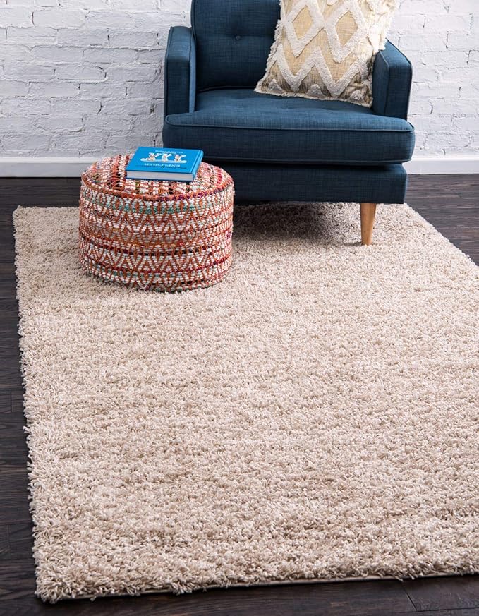 Unique Loom Solid Shag Collection Area Rug (7' 10" x 10' Rectangle, Taupe)