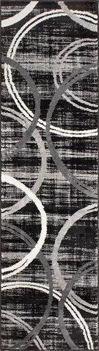 Rugshop Modern Wavy Circles Design Runner Rug, Fade-Resistant Carpet for Hallway, Entryway, or Kitchen, Black, 2' x 10'