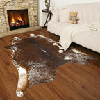 AROGAN Western Decor Faux Fur Cowhide Rug, 5.2x6.3 Feet Premium Animal Skin Cow Hide Rug, Sturdy Cow Print Rugs for Wall Decor, Western Floor Carpet for Bedroom Living Room, Spotted Brown