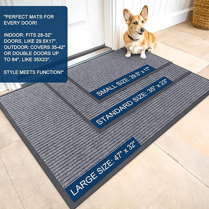 OLANLY Front Door Mat Indoor Outdoor Entrance, Waterproof Heavy Duty Doormat, Fade Resistant, Low Profile, Easy Clean Patio Porch Welcome Floor Mats for Entry, 35x30, Light Gray