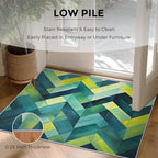 3x4 Geometric Zigzag Rugs for Bedroom Decor, Washable Green Chevron Pattern Area Rug, Living Room Home Decoration, Non Slip Soft Thin, Modern Abstract Geometry Decor Carpet PF-P 49