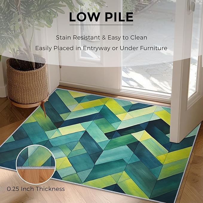 8x10 Geometric Zigzag Rugs for Bedroom Decor, Washable Green Chevron Pattern Area Rug, Living Room Home Decoration, Non Slip Soft Thin, Modern Abstract Geometry Decor Large Carpet PF-P 49