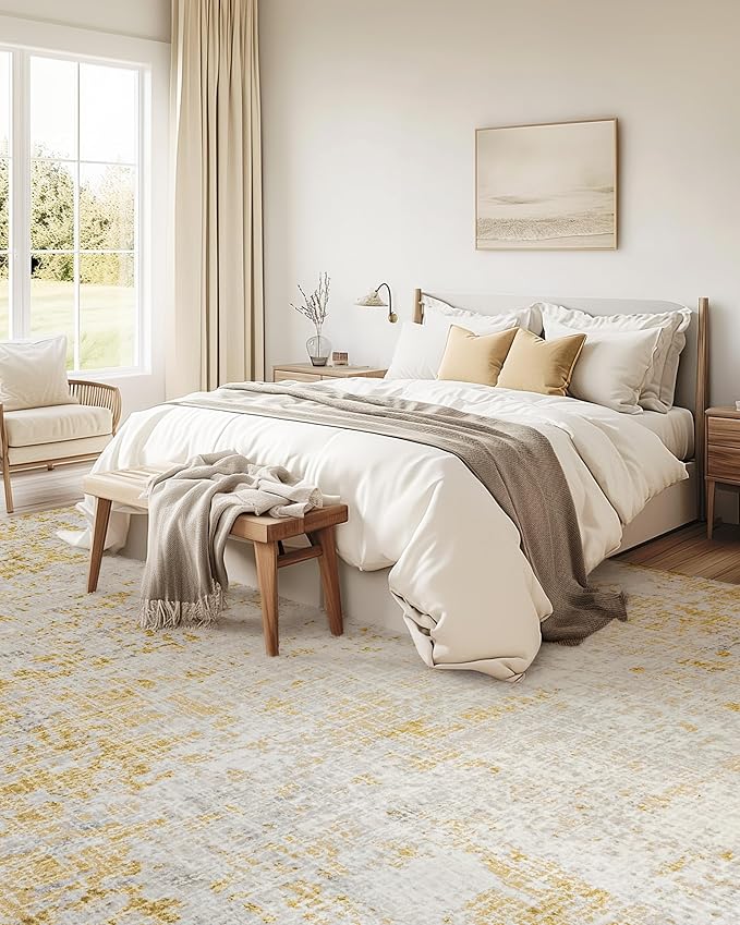 ILANGO Area Rug 9x12 for Living Room Bedroom Washable Rugs with Non Slip Backing High Traffic Indoor Carpet for Dining Room Dorm Non-Shedding & Fade Resistant Modern Rugs
