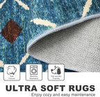 KILOCOCO Hallway Runner Rug 2.6'x8' Runners for Hallways Washable Runner Soft Non Slip Printed Geometric Low-Pile Rugs Runners for Bedroom Kitchen Living Room Boho Rugs, Teal/Blue