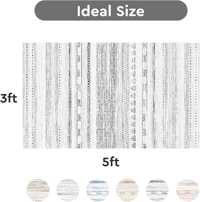 3x5 Area Rug Machine Washable Non Slip Rug Distressed Neutral Moroccan Boho Rug Ultra Soft Indoor Rugs for Bedroom Living Room Entryway Kitchen Foyer Bedside, Black