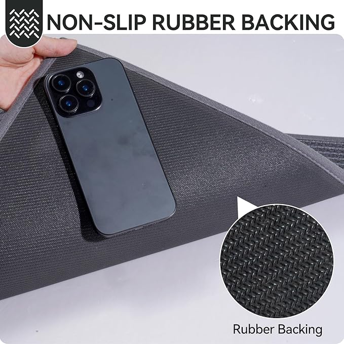 Front Door Mat 24''x35'', Non Slip Absorbent Muddy Dirt Resist Washable Low-Profile Indoor Doormat, Welcome Entryway Door Mats, Grey