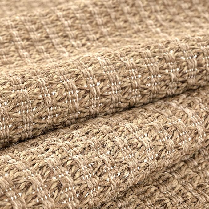 Easy Jute Rugs 2x7 Natural Color Living Room Indoor Outdoor Runner Rug for Farmhouse Patio and Kitchen Rug High Traffic Washable Easy to Clean Solid Boho Woven Design Outside Carpet (2 x 7)