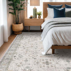 Boho Light Grey 5x8 Living Room Rug - Modern Vintage Eclectic Floral Pastel Neutral Taupe, Washable Low Pile Non-Slip Large Area Rugs for Nursery Dining Under Table Bedroom Lounge