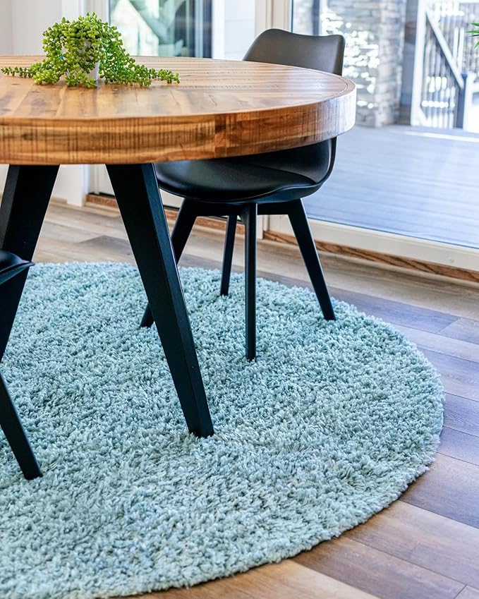 Unique Loom Davos Shag Collection Area Rug - Solid (7' 10" Round, Aqua)