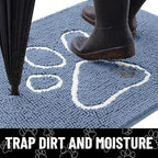 Smiry Dog Door Mat for Muddy Paws, Absorbent Dirt Trapper Non Slip Quick Dry Washable Chenille Mat for Mud Dogs, Entry Rug for Indoor and Outdoor (71x46 Inches, Airy Blue and White)