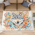 5x6 Wolf Rugs for Office - Watercolor Florals Living Room Carpet, Animals Bedroom Area Rug Kids Low Pile Rug for Indoor Outdoor Hardwood Floors Home Decor