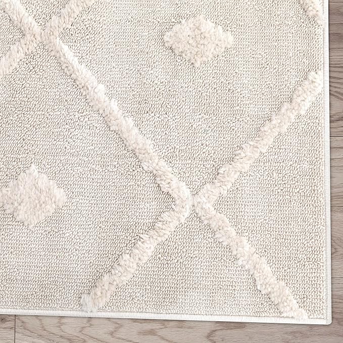 Antep Rugs Palafito 6x9 Geometric Shag Diamond High-Low Pile Textured Indoor Area Rug (Beige, 6'7" x 9')