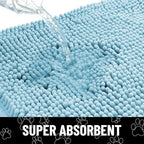 Smiry Dog Door Mat for Muddy Paws, Absorbent Dirt Trapper Non Slip Quick Dry Washable Chenille Mat for Mud Dogs, Entry Rug for Indoor and Outdoor (36x24 Inches, Sky Blue and White)