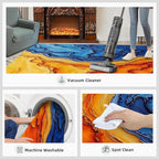 Navy Blue Rugs for Bedroom - 3x4 Area Rug - Abstract Blue Orange Rugs for Living Room, Modern Simple Art Rug, Washable Home Decor Carpet