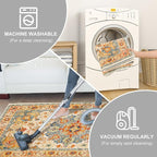 COMSLE Boho Area Rug, 2 x 3 Ft Washable Small Rugs for Entryway Faux Wool Distressed Non-Slip Floor Carpet Indoor Door Mat for Bedroom Kitchen Living Room