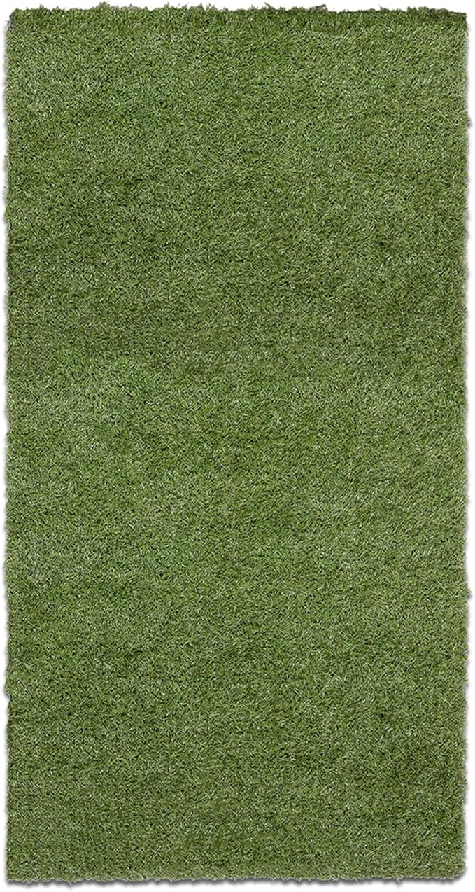 Ottomanson 2'7" x 5' Artificial Faux Grass Rug - Realistic Turf with UV Protection - Perforated for Easy Drainage - Durable, Hose-Off Synthetic Lawn Carpet for Indoor & Outdoor Use, Green