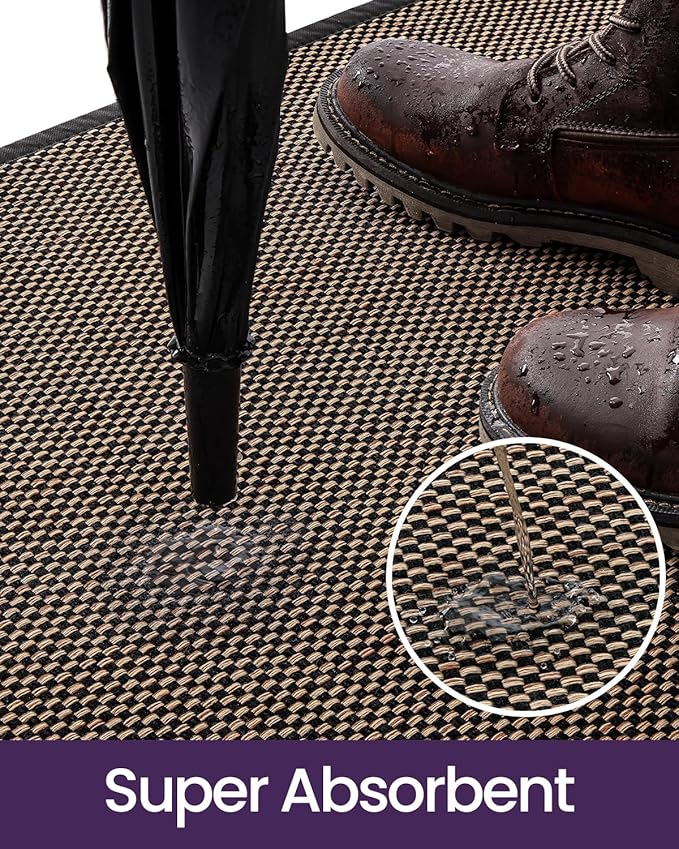DEXI Ultra Thin Entryway Door Mat 17x30, Non Slip Rubber Backing Inside Entry Mat, Low Profile Easy Clean Dirt Trapper Doormat for Inside Entrance Patio, Black