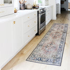 RUGGABLE Washable Vintage Area Rug – Kamran Royal Blue 6 ft Round, Stain-Resistant, Non-Slip – Medium Machine Washable Rugs for Living Room, Bedroom, Hallway, Entryway & Office–with Cushioned Pad
