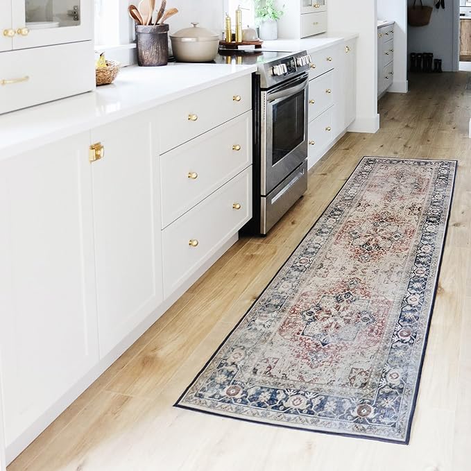 RUGGABLE Washable Vintage Area Rug – Kamran Royal Blue 8x10, Stain-Resistant, Non-Slip – Large Machine Washable Rugs for Living Room, Bedroom, Hallway, Entryway & Office–with Standard Pad