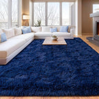 Shag Area Rugs for Living Room, Soft Fuzzy Plush Rugs, Upgrade Anti-Skid Modern Furry Rugs Fluffy Carpets for Kids Room Nursery Home Decor Dark Blue, 5X7 Feet