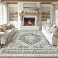 zesthome 8x10 Area Rugs for Living Room,Non-Slip Backing Washable Rugs,Vintage Large Area Rug，Stain Resistant Home Decor Rug (Grey/Orange,8'x10')