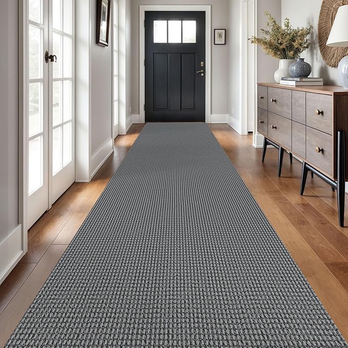 Braided Runner Rug 3x18 Ft Washable Runners for Hallways Non Slip Rubber Backed Kitchen Runners Cotton Long Entryway Runner Indoor, Woven Carpet for Hall Stair Entryway, Dark Grey/Grey