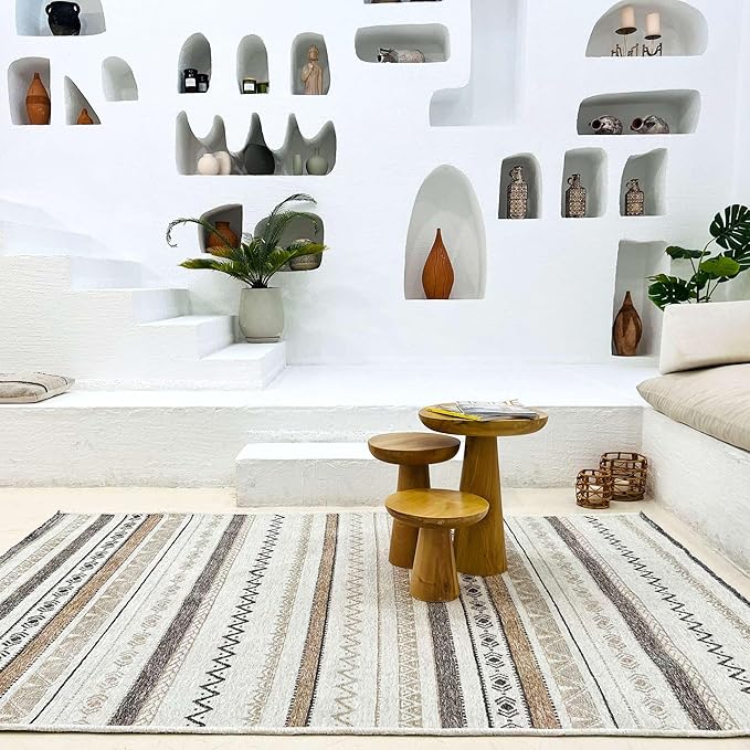 Alfa Rich 5x8 Beige Gray Washable Area Rugs for Living Room Bedroom Kitchen Cotton Decor Rug