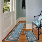 Antep Rugs Alfombras Modern Bordered 2pc Non-Skid (Non-Slip) Low Profile Pile Rubber Backing Indoor Kitchen Runner Rugs (Blue, 2pc Set)