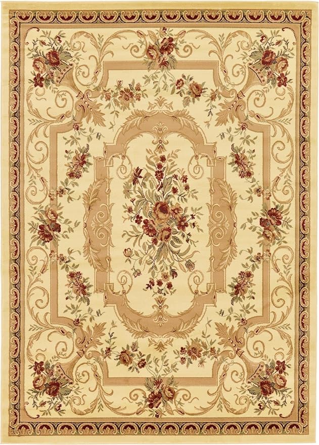 Rugs.com Chateau Collection Rug – 8' x 11' Cream Medium Rug Perfect for Living Rooms, Large Dining Rooms, Open Floorplans