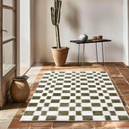 EVERGRACE Checkered Plaid Area Rug 3x5, Soft Fuzzy Faux Wool Rugs Washable Anti Slip Rugs Small Rug Carpet for Entryway Bedroom Living Room Hallway Kitchen Dining Room and Laundry Room, Olive Green