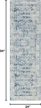 Morebes Vintage Washable Laundry Room Rugs and Mats,2.5x8 Blue Runner Rug Non Slip,Long Runner Rug for Entryway Indoor, Distressed Throw Rug Indoor Entrance Floor Carpet Runner, Blue