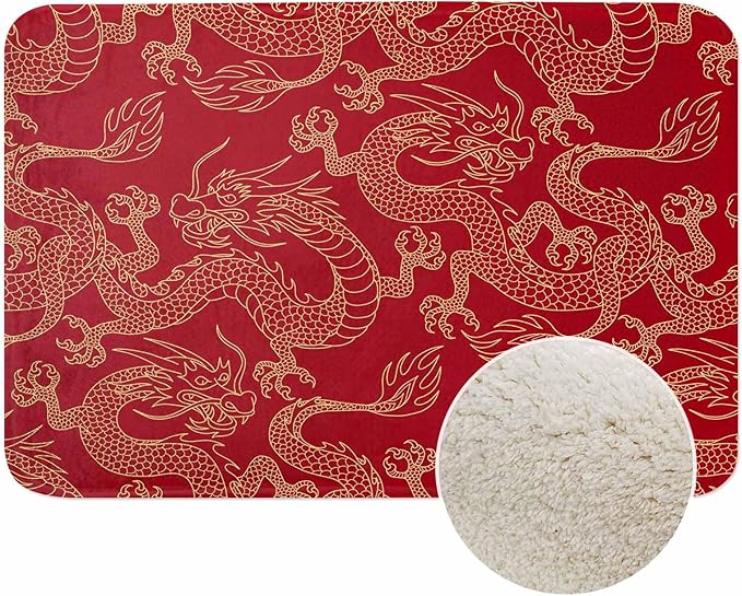 Dragon Bath Rugs Microfiber Bathroom Mat Soft Plush Shaggy Shower Mat for Bathroom Fluffy Comfortable Water Absorbent Carpet Non-Slip Machine Washable 20"X30"
