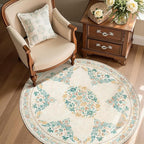jinchan Round Rug 4ft Area Rug Vintage Floral Distressed Design Machine Washable Soft Non-Slip Low-Pile Ultra-Thin Circle Rug for Entryway Bedside Living Room Kitchen Nursery (4' Round, Apricot Multi)