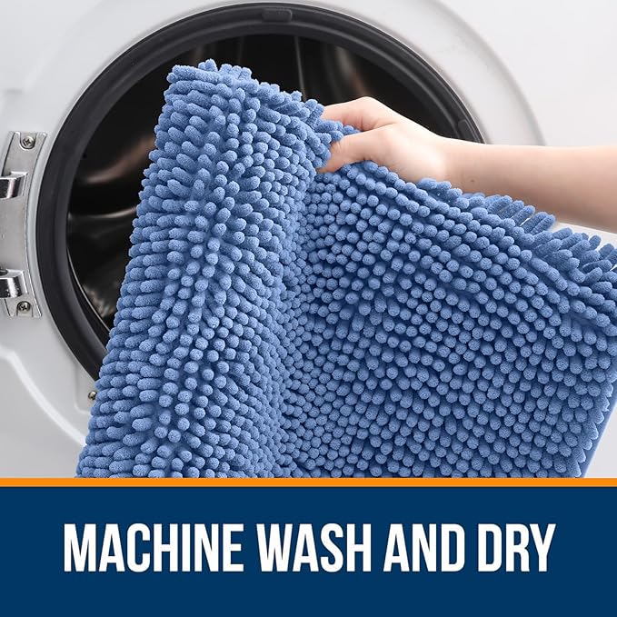 OLANLY Bathroom Rugs 44x24, Extra Soft Absorbent Chenille Bath Rugs, Rubber Backing Quick Dry, Machine Washable Bath Mats for Bathroom Floor, Tub and Shower, Home Decor Accessories, Cornflower Blue