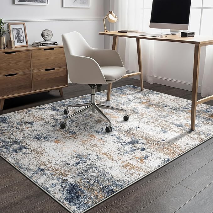 4x6 Washable Area Rug for Living Room, Multicolor Modern Vintage Abstract Rug Large Non-Slip Low Pile Soft Faux Wool Carpet, Kids and Pets Friendly for Bedroom Dining Room Farmhouse Home Decor Rug