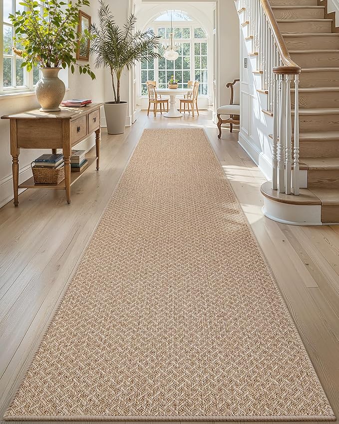 Color&Geometry Door Mat 3'x12' Runner Rug with Rubber Backing, Non Slip Washable Hallway Runner Kitchen Runner Rug, Carpet Runners for Hallway Living Room Bedroom, Beige (Rolled-up NO Creases)