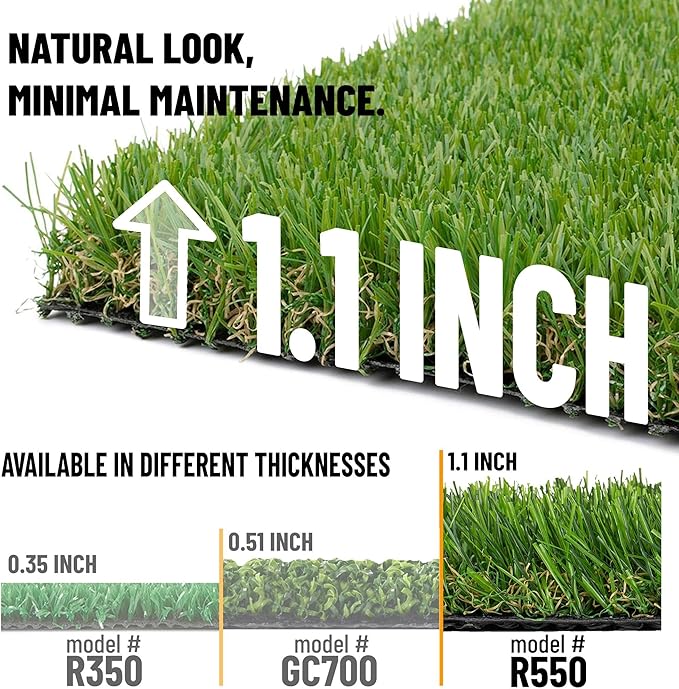 Ottomanson 6'6" x 28' Artificial Faux Grass Rug - Realistic Turf with UV Protection - Perforated for Easy Drainage - Durable, Hose-Off Synthetic Lawn Carpet for Indoor & Outdoor Use, Green