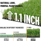 Ottomanson 2'7" x 42' Artificial Faux Grass Rug - Realistic Turf with UV Protection - Perforated for Easy Drainage - Durable, Hose-Off Synthetic Lawn Carpet for Indoor & Outdoor Use, Green