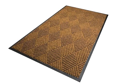 WaterHog Diamond | Commercial-Grade Entrance Mat with Rubber Border – Indoor/Outdoor, Quick Drying, Stain Resistant Door Mat (Medium Brown, 4' x 10')