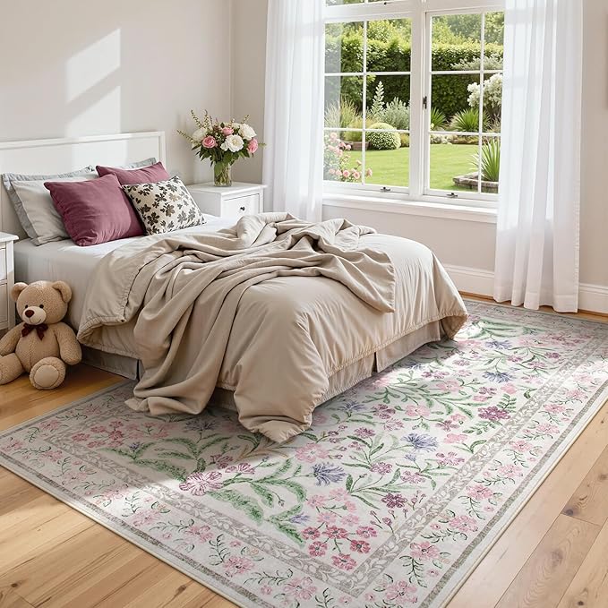Lahome 6x9 Purple Rugs for Bedroom, Boho Chic Machine Washable Nursery Rug, Large Non-Slip Carpet for Master Bedroom Under King Size Bed, Lounge, Dorm, Living Room Decor