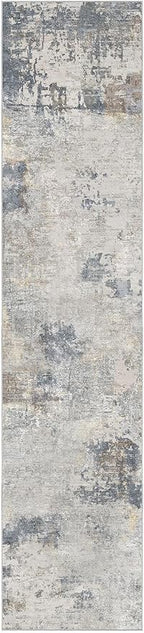 2X10 Washable Runner Rug for Hallway: Soft Neutral Modern Abstract Area Rug - Non-Slip Low Pile Long Throw Indoor Carpet for Kitchen Entryway Kitchen Bedroom Laundry - Blue Grey