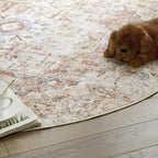 jinchan Round Rug 6ft Washable Area Rug Indoor Vintage Bedroom Floor Cover Distressed Circle Mat 6' Round Lightweight Non Slip Low Pile Thin Farmhouse Carpet for Living Room Dining Room Brick Red