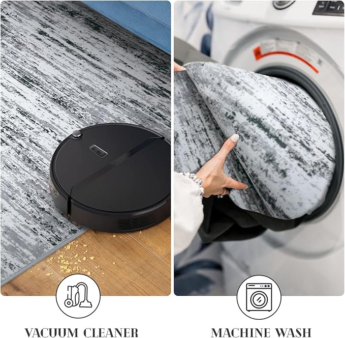Modern Abstract Runner Rug 2x6, Black Grey White Washable Kitchen Runner Non-Slip Soft Hallway Rug Runner Thin Print Faux Wool Carpet for Entryway Bedroom Laundry Room Indoor Home Decor