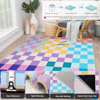 Multicolored Checkered Rug 4x6 Modern Bedroom Funky Area Rug Checkered Washable Colorful Area Rug Soft Non-Slip Low-Pile Carpet for Nursery Dorm Kitchen Living Room Deco