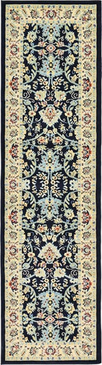 Rugs.com Yasmin Collection Rug – 10 Ft Runner Navy Blue Medium Rug Perfect for Hallways, Entryways
