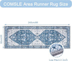 COMSLE Boho Runner Rug, 2' x 8' Washable Area Rugs for Hallway Faux Wool Small Kitchen Distressed Throw Rug Non-Slip Laundry Room Carpet Runner for Entryway Indoor Door Mat Bedroom