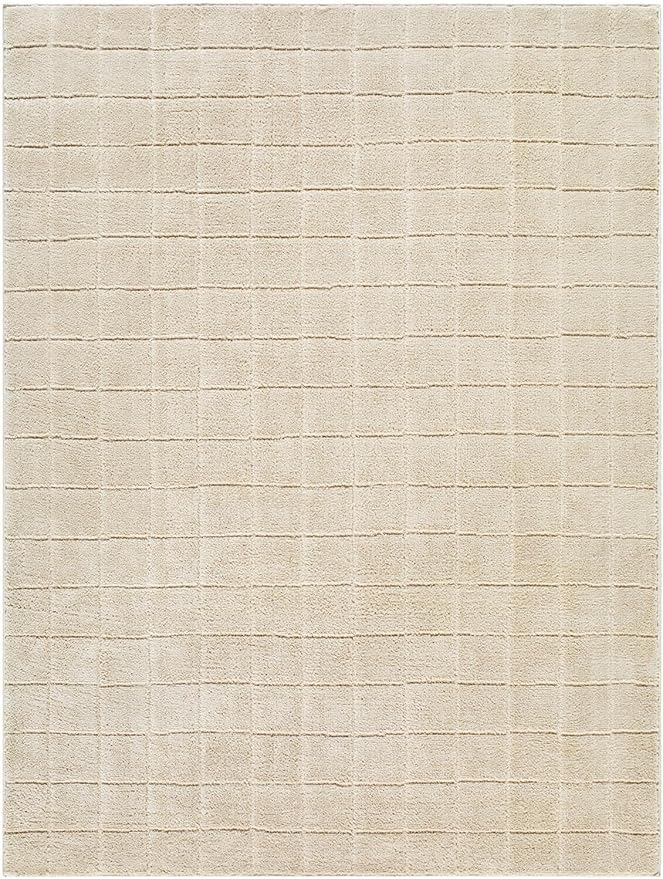 Livabliss x Our PNW Home Cascade Minimalist Grid Area Rug, 6'7" x 9', Light Beige